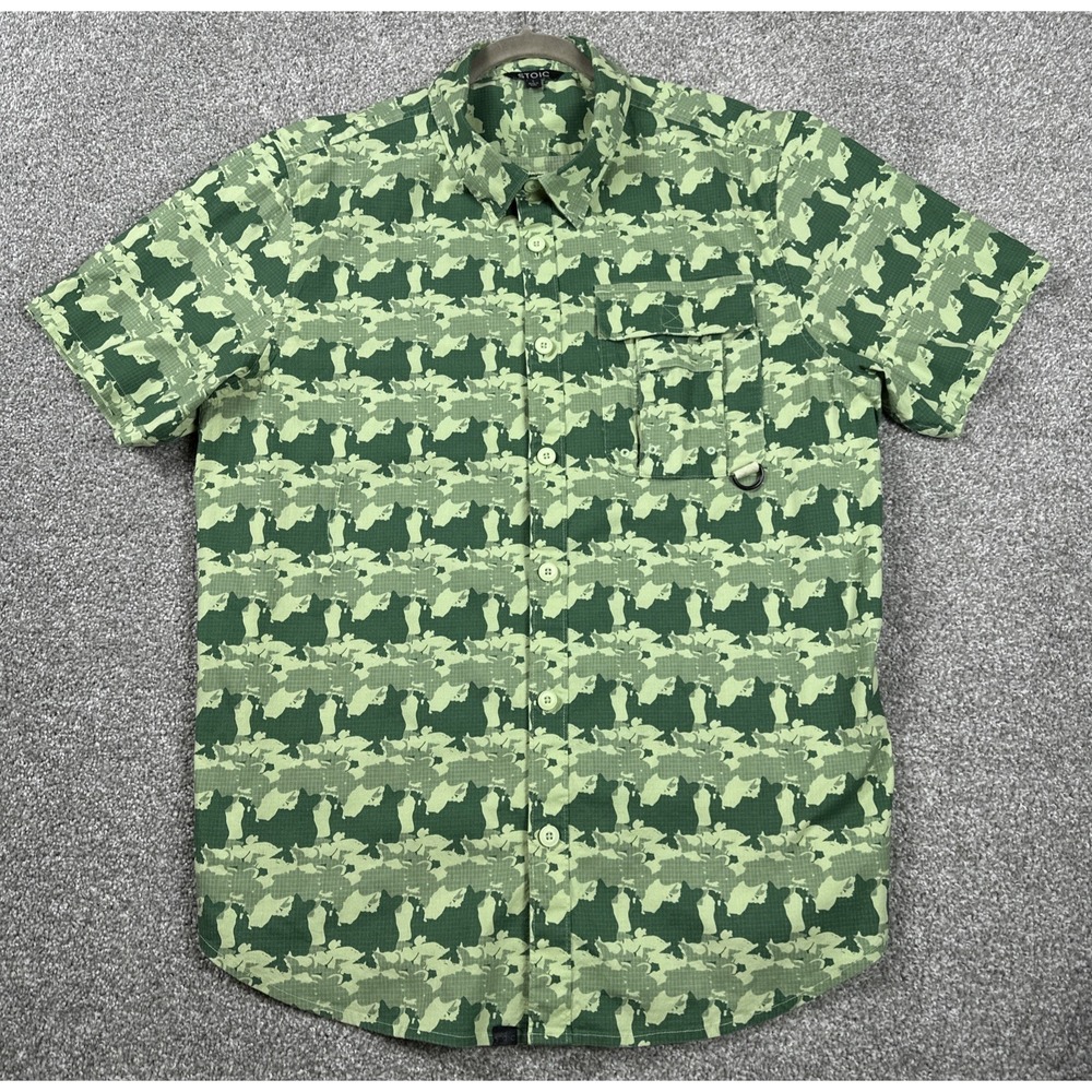 Stoic Outdoor Utility Shirt Men L Green Camo Ripstop Fishing Hiking Camp